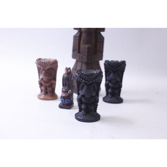 Vintage Wooden Totems, Set of 5, Hand Carved, Tiki statues, Rustic, Native - Picture 2 of 4